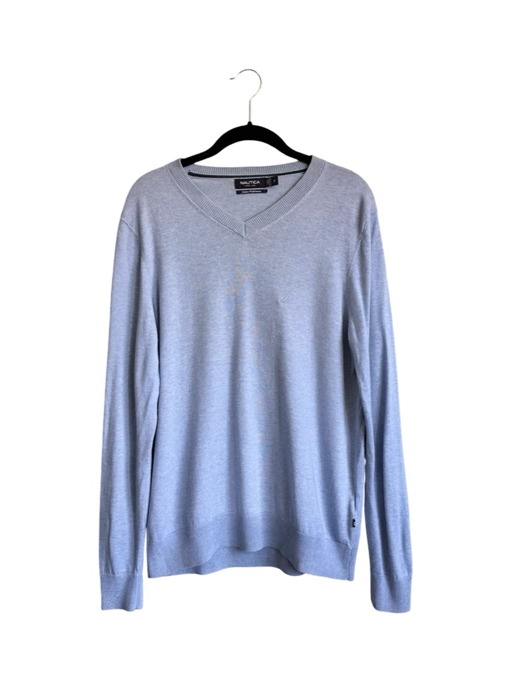 Nautica Men Blue V-Neck Embroidered‎ Sailboat Logo Sweater Small Preppy Nautical